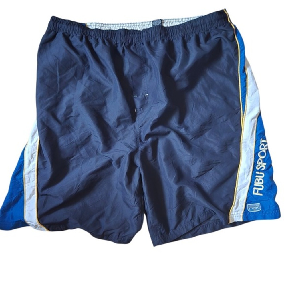 Vintage FUBU Swim Trunks Mens XXL Blue Yellow Board Shorts‎ Bathing Suit Y2K
